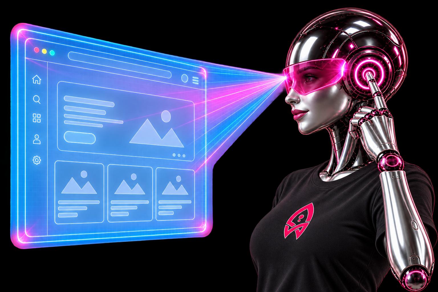 Chrome android scanning a blue and pink holographic website interface