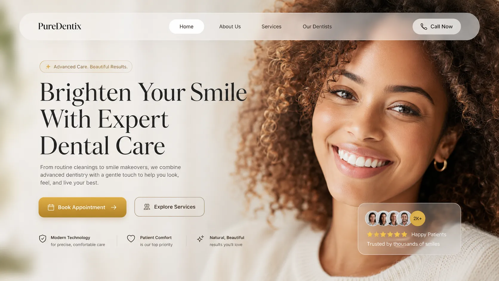 PureDentix dental care hero design concept