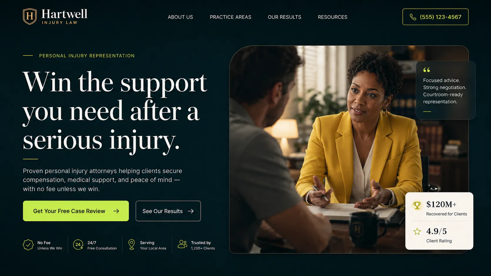 Hartwell Injury Law hero design concept