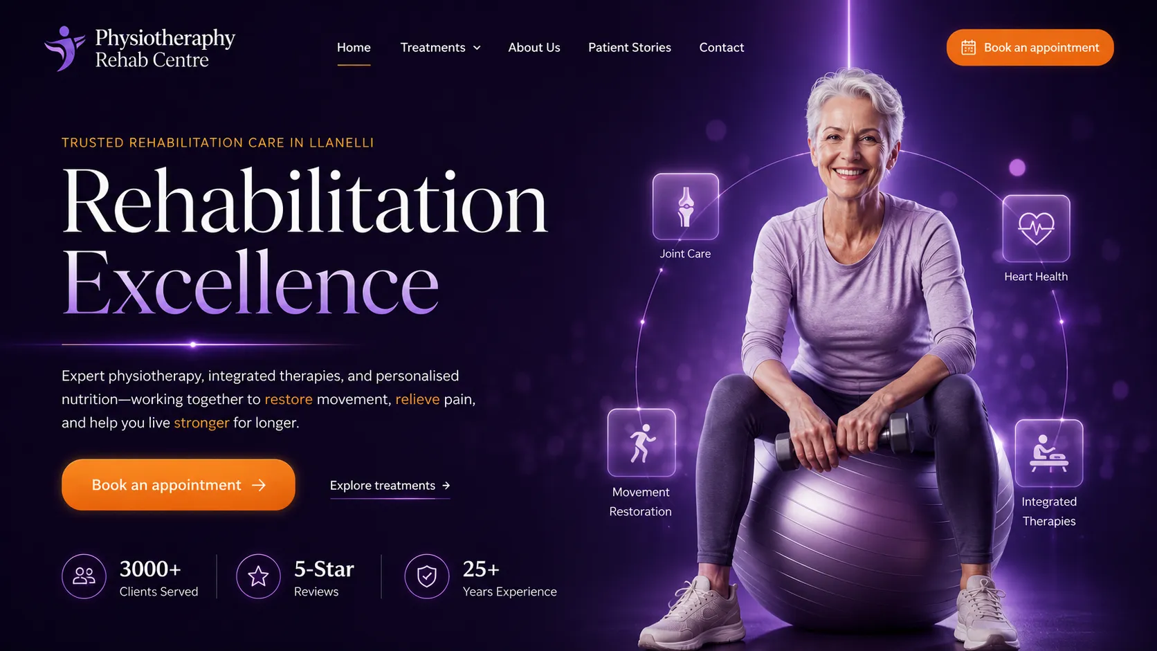 Physiotherapy rehabilitation hero design concept