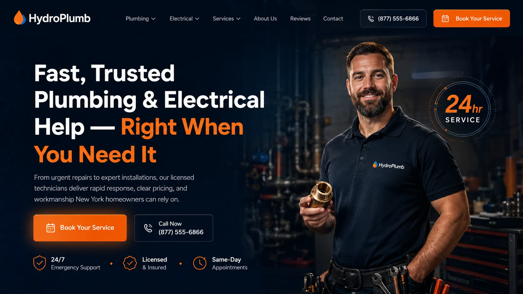 HydroPlumb plumbing hero design concept