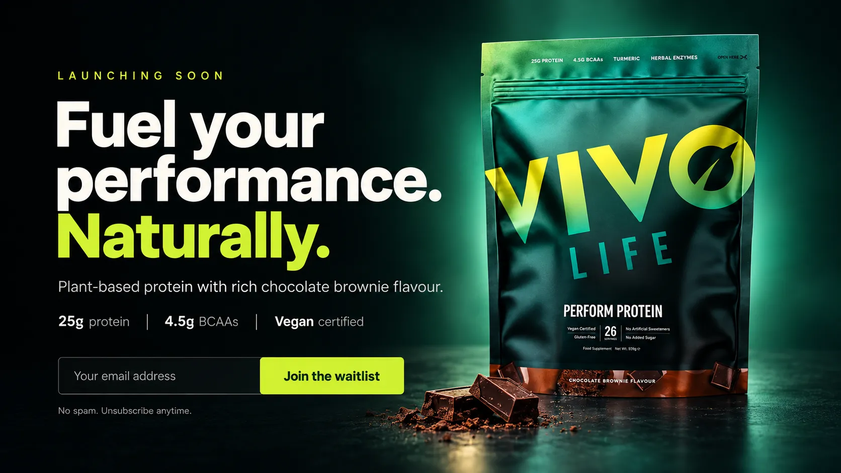 VIVO LIFE protein launch hero design concept