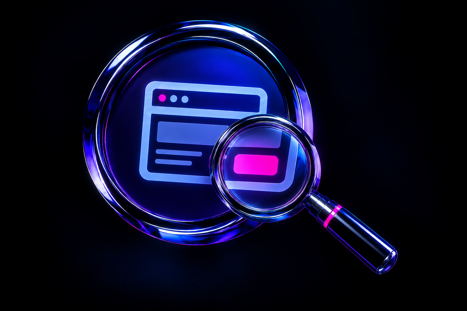 Magnifying glass examining the action button on a website